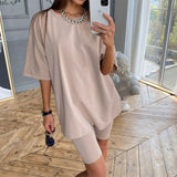 X00187M 2021 hot sale European and American style women's wear new fashion home color loose casual T-shirt short two-piece suit