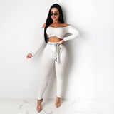 X00363M Hot style fashion casual suit autumn 2021 one-line shoulder long sleeves strapless strappy slimming trousers