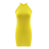 New arrival summer halter solid color backless sleeveless sexy dresses for night club bodycon mini dress women