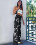 X00923M 2021 New style High-waisted slimming love graffiti print straight tube casual street style jeans in stock