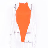 X30030S spring/summer 2021 women's clothing new sexy cut shoulder slim high collar with fluorescent multi-color bodysuit