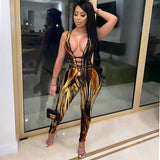 Phoenix Sexy hollowed-out slim V-neck jumpsuit Women's sleeveless casual jumpsuit sexy nightclub outfit