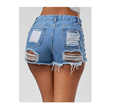 Sexy Summer Women Denim Shorts Black Blue Ripped Short Jeans Femme Tassel Lace Up Bandage Hotpants