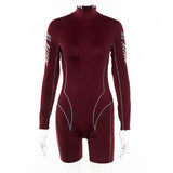 2020 women fashion sportswear skinny playsuit turtleneck full sleeve bodysuit zipper striped letter print slim romper
