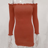 Fashion sexy dress 2020 autumn new Hot style agaric long sleeve T-shirt sexy one-shoulder woollen dress