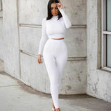 X01263C fashion tracksuit women turtleneck full sleeveless crop top+leggings matching set stretchy sporty fitness casual outfits