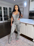 X00227L 2021 Hot style two-piece set for women+Tie-dye printed trousers with stacked bell bottoms