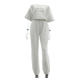 X00401L Phoenix Hot style women sexy two-piece sets+Sexy elegant belted navel gingham short sleeve straight pantsuit