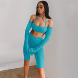 sexy off shoulder tracksuit high street solid top and biker shorts two piece set women fitness sport suit