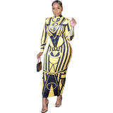 buttock sexy autumn dress Yellow sheath dress Print slim cover hip sexy dress