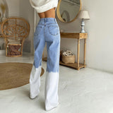 X02073C Chic Fashion Denim Blue Baggy Jeans for Women Straight Leg High Waist Jeans Combo Harajuku Loose Streetwear Bottom