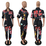 Sexy alphabet printing hot selling speaker package jumpsuit Casual loose fitting suit in stock