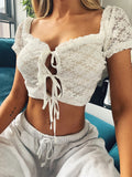 X00566S Summer 2021 hot style women fashion sexy Slim short - sleeved T-shirt with lace lace lacing top