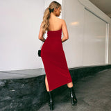 2020 Autumn new fashion women's sexy strapless party dress with slit bottoms