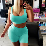 X00171M women high stretch sleeveless U neck high waist shorts fashion casual running fitness sport two-piece suit