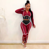 X00600L Phoenix New arrival sport women two-piece set+Trend contrast color tight two-piece tracksuit