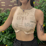 X01255C 2021 summer women o-neck letter print sleeveless short crop top sexy female tank tops cool streetwear club fitness