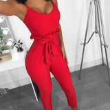 Lace high - waisted solid - color suspender jumpsuit sexy casual clothing