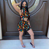 X00539S 2021 women fashion playsuit see-through gauze two-piece sets club tan