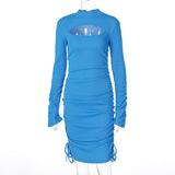 Hot style sexy rope hollowed-out dress for women 2021 autumn new long-sleeved slim skirt