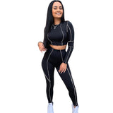 Women fitness sport two piece set outfits top leggings striped patchwork fashion 2 pcs tracksuits