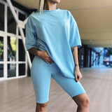 X00187M 2021 hot sale European and American style women's wear new fashion home color loose casual T-shirt short two-piece suit