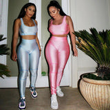 High street casual fitness running tracksuit summer solid tank top and leggings yoga two piece set women