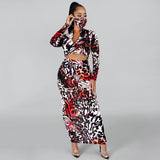 X00548V Phoenix New 2021 autumn/winter printed skirt pants leisure suit with face mask