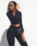 X01933C V Neck Knitted Tracksuit Two Piece Set Autumn Winter Long Sleeve Crop Tops And Long Tight Pants 2 Piece Outfit For Women