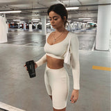 Fitness tracksuit two pieces set women suit skinny elastic sport corp top + biker shorts streetwear outfit