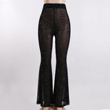 X00210L Perspective window mesh ladies trousers+New personalized street casual thin wide leg pants