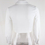 X02077C Turn-Down Collar Shirts Blouses Women Tops 2021 Fall Wrap Shirts Long Sleeve Crop Tops Female White Shirts Clothes