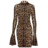 2020 Fall Sexy Nightclub Leopard Dress Vestidos Casuales Long Sleeve Short Dress For Women