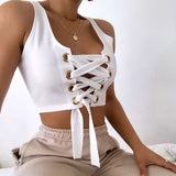 X00371M Summer new women's chest strap hollow-out sexy slim short crop navel condole belt vest