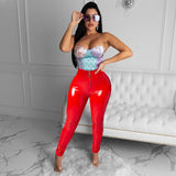 X00640L Stylish hot sale women pants + Sexy glossy PU leather pants