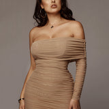 Pleated sexy one shoulder maxi dress Women irregular bodycon split long party dress Elegant backless club dress ladies