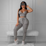 Two Piece Set Drawstring Off Shoulder Tracksuit Bodycon Crop Top Long Pants Women Suits