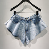 X00289M Big wide-leg denim shorts hot pants Exaggerated modeling flounces hem jean short 2021 hot style