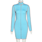 Autumn/winter new 2021 women's dress round neck long sleeve fashion contrast color slimming waist dress