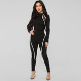 Black Sexy Bodycon Jumpsuit Romper Long Sleeve Bodysuit Women Zipper Mesh Jumpsuits Elegant Full Length Tracksuits