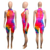 Tie Dye Women Bodycon Dresses Sleeveless Fashion Skinny Casual Mini Dress 2021 Summer Slim Hot Clubwear