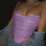 X00105M women fashion gauze corset crop top club party evening clothes Sexy Tee Shirt Summer