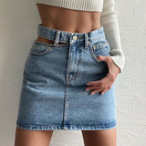 New style features one-side hollowed-out jeans skirt high-waisted slim casual skirt buttocks