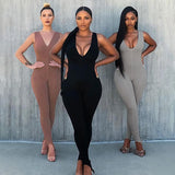 sexy v-neck sleeveless women jumpsuits active wear sporty overalls workout fitness skinny elastic fashion casual bodycon