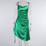 2020 New style Satin side slit with suspender dress+European and American solid color slim bodice dress