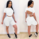 X00314L New arrival sport women two-piece set+Two-piece set of short sleeved shorts with backless straps