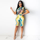 X00266M Wholesale 2021 Summer Women's 2 pieces set Fashion printed suit new leisure sports short two-piece suit