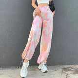 X00549M Autumn 2021 new letter-print loose-fitting feet elasticities high waist tie-dyed underwear pants