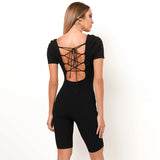 Summer 2020 wholesale hot style new short sleeve low collar backless sports fitness jumpsuit women