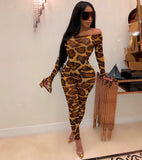 2020 Leopard print two-piece shoulder horn sleeve set